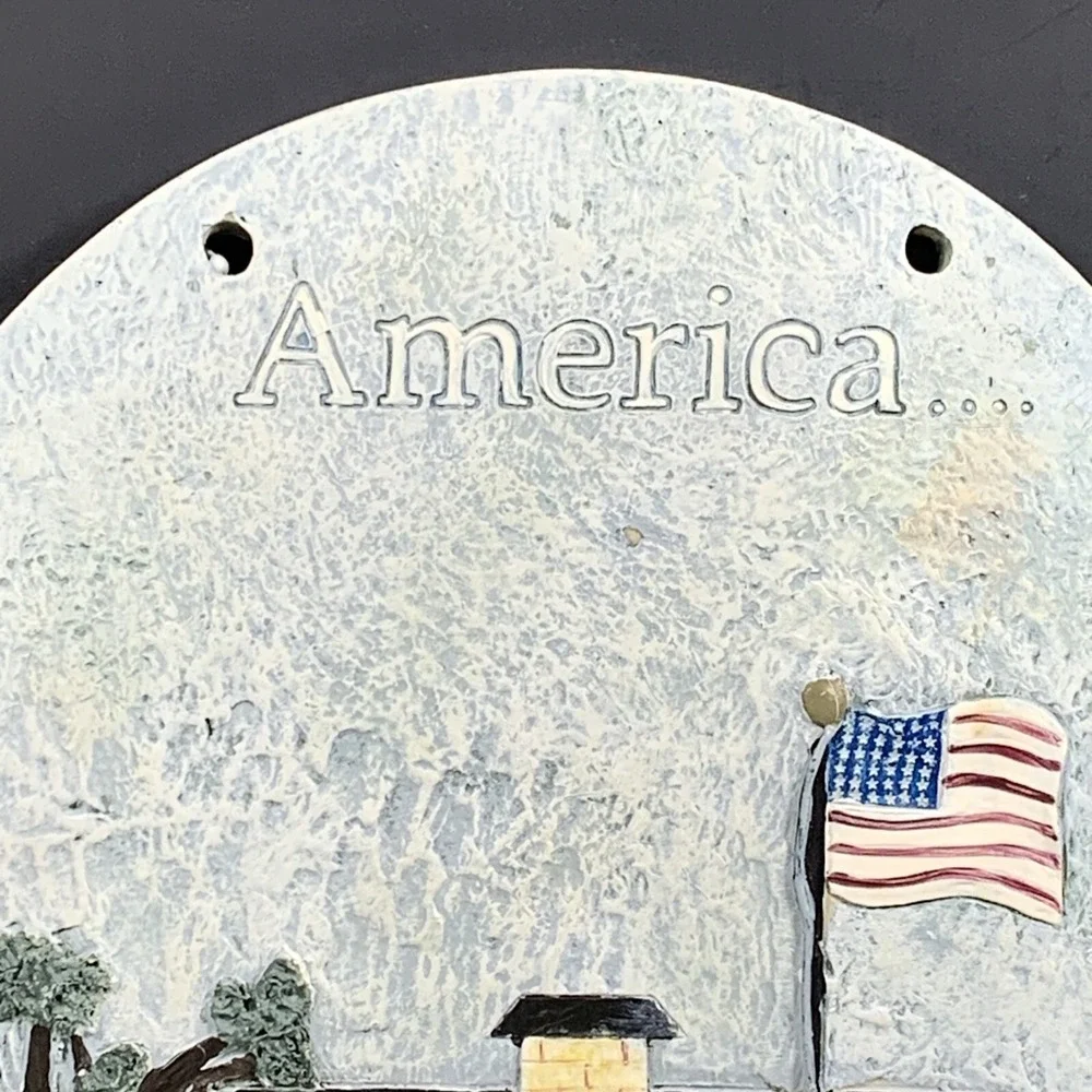 Americana Folk Art House Flag Wall Hang Patriotic USA Home Decor Slate/Resin